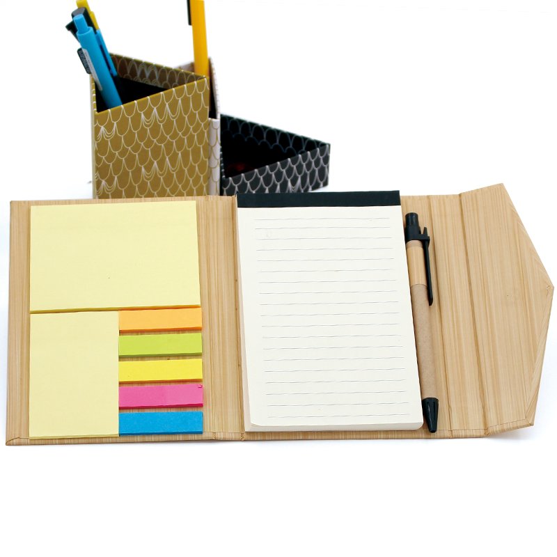 Wood Like Cover Sticky Note Memo Pad With Pen