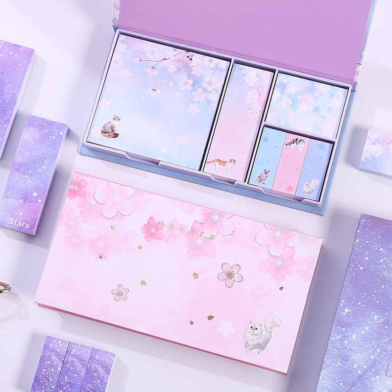 Cute kawaii foil cherry bloom sky stars self-adhesive memo pad sticky notes pad stationery supplies gift box swrap