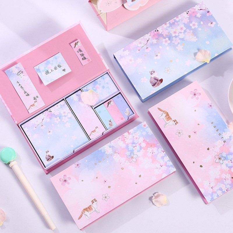 Cute kawaii foil cherry bloom sky stars self-adhesive memo pad sticky notes pad stationery supplies gift box swrap