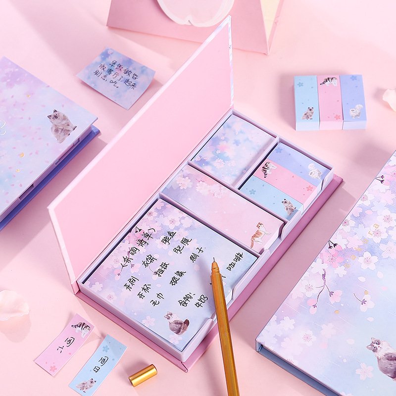 Cute kawaii foil cherry bloom sky stars self-adhesive memo pad sticky notes pad stationery supplies gift box swrap