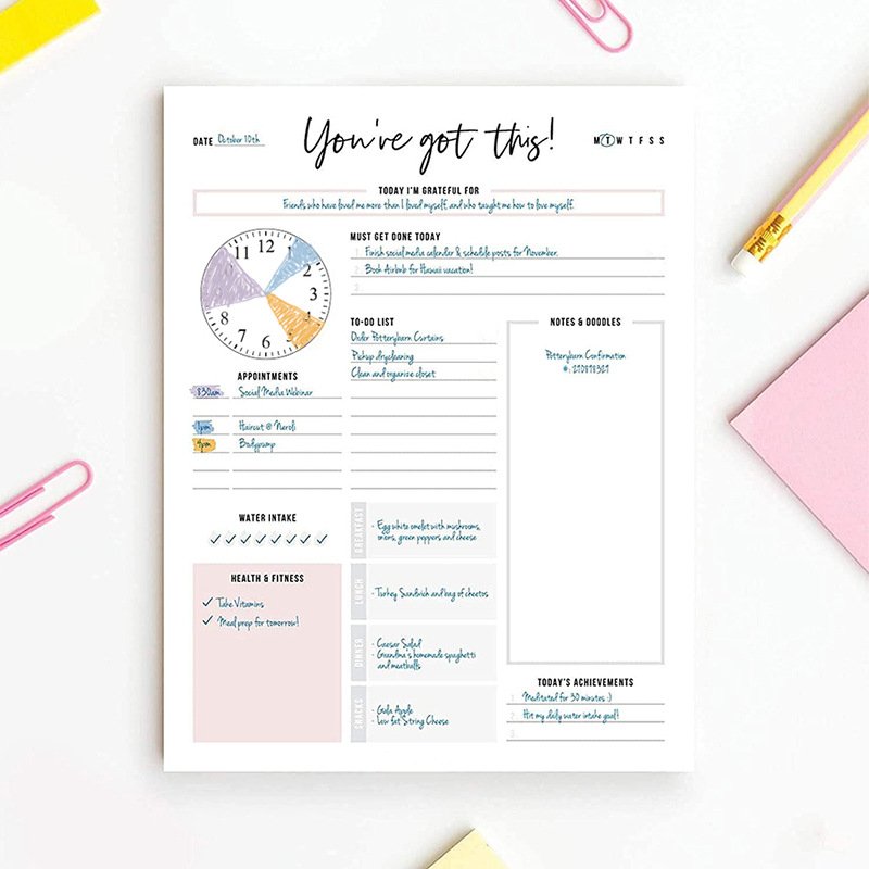 Custom Floral Weekly Notepad Magnetic Weekly Planner Note pad with Daily Planner Meal Planning Pad with Tear Off Shopping List