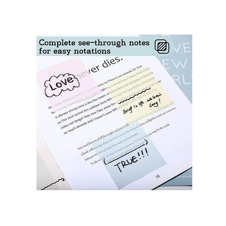 Tom art manufacturer Custom clear bible Sticky Notes Transparent PET Memo Pads self-adhesive Sticky Notes for school office
