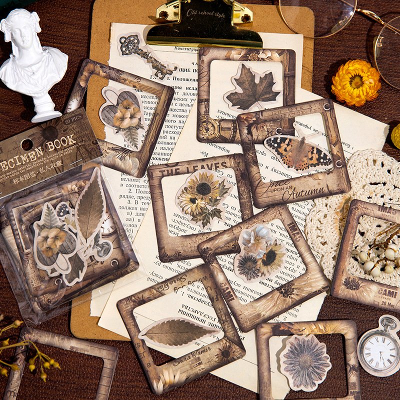 20 Pcs/Pack Sample Data Specimens An Illustrated Handbook Series Retro Journal Decoration Material Paper with Stickers 6 Types