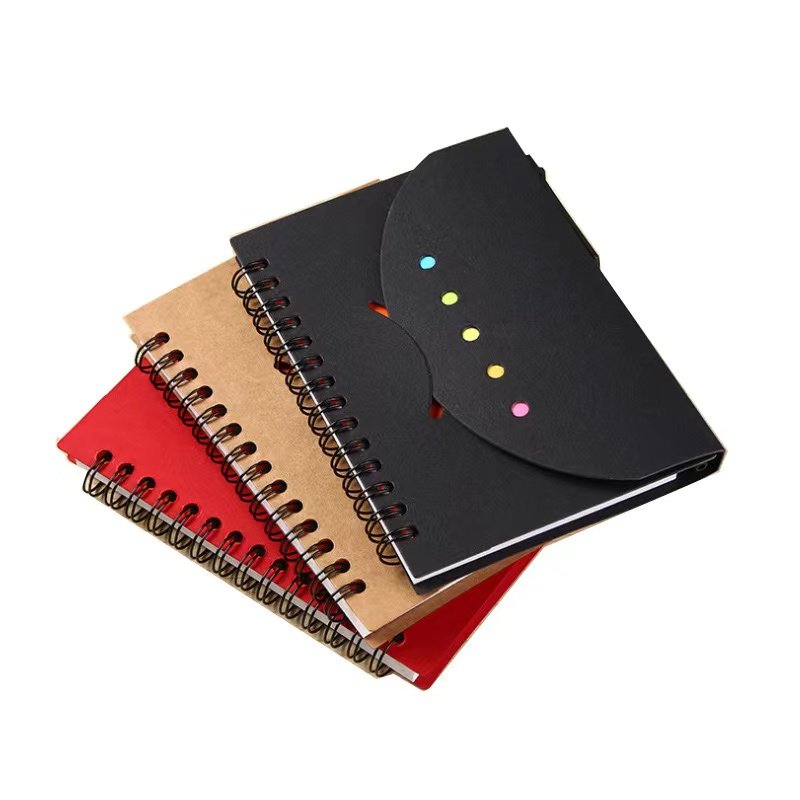 Eco-friendly Folding Kraft Cover Memo Sticky Notepad With Pen Custom Logo Spiral Notebook Promotion Sticky Small Book