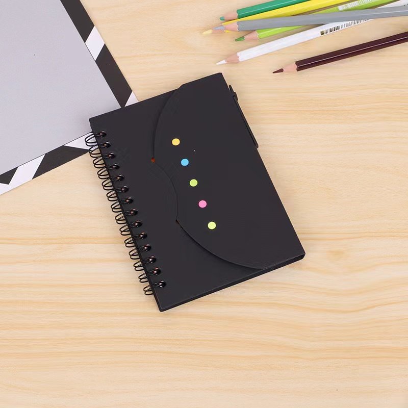 Eco-friendly Folding Kraft Cover Memo Sticky Notepad With Pen Custom Logo Spiral Notebook Promotion Sticky Small Book
