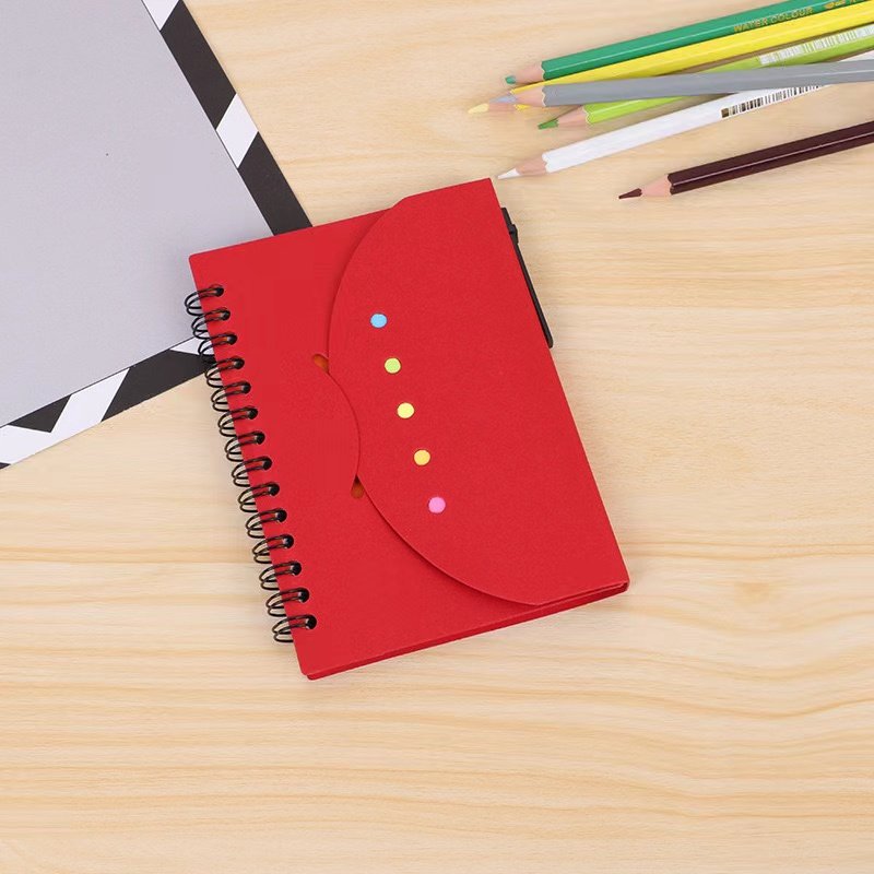 Eco-friendly Folding Kraft Cover Memo Sticky Notepad With Pen Custom Logo Spiral Notebook Promotion Sticky Small Book