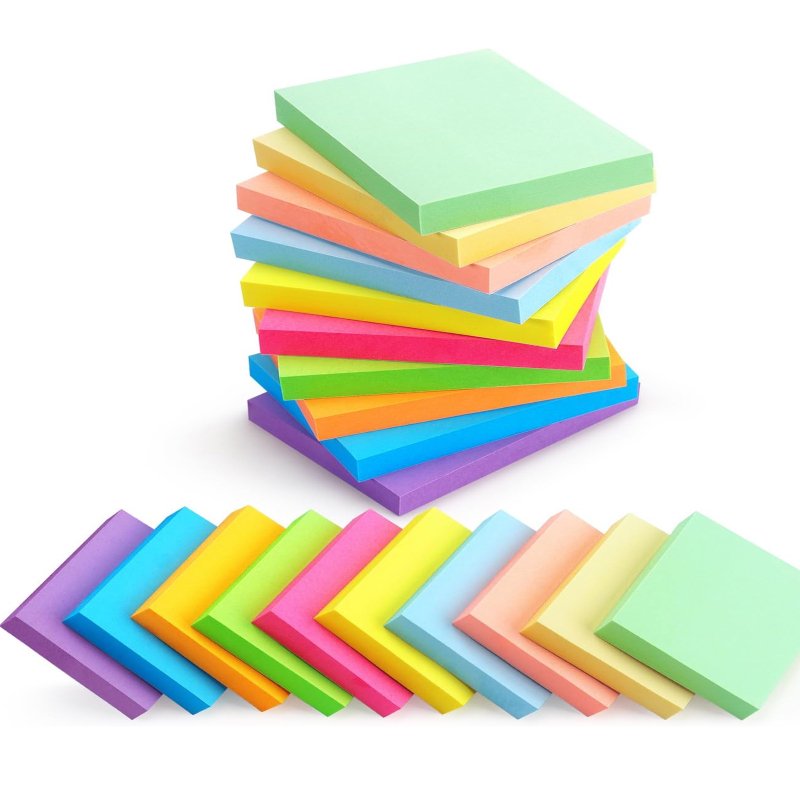 100 Sheet Pad Sticky Notes 3x3 Self-Stick Notes colorful Bright Multi Colors Sticky Notes