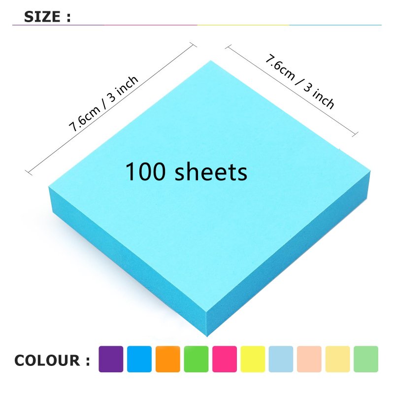 100 Sheet Pad Sticky Notes 3x3 Self-Stick Notes colorful Bright Multi Colors Sticky Notes
