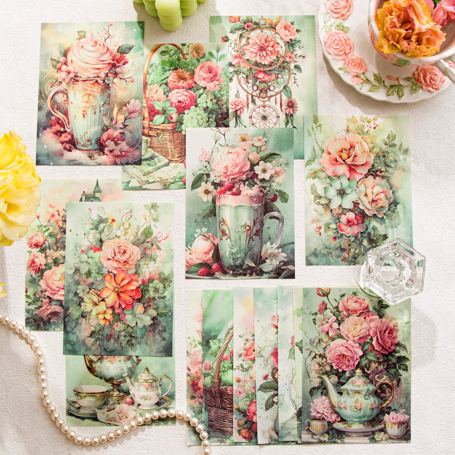 30pcs/pack Material book Four Seasons with Flowers Series Spring Theme Handbook DIY Decoration Bottom