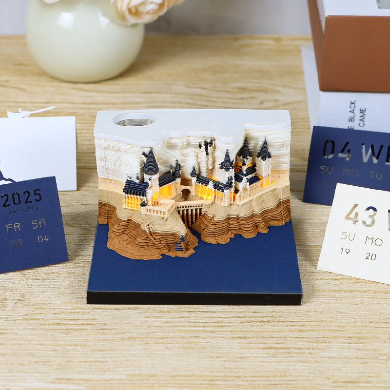 2025 Best Selling 3D Memo Pad Calendar Building Block Decoration Crafts Non-Adhesive Note Cube Notepad Memo Pad With Pen Holder