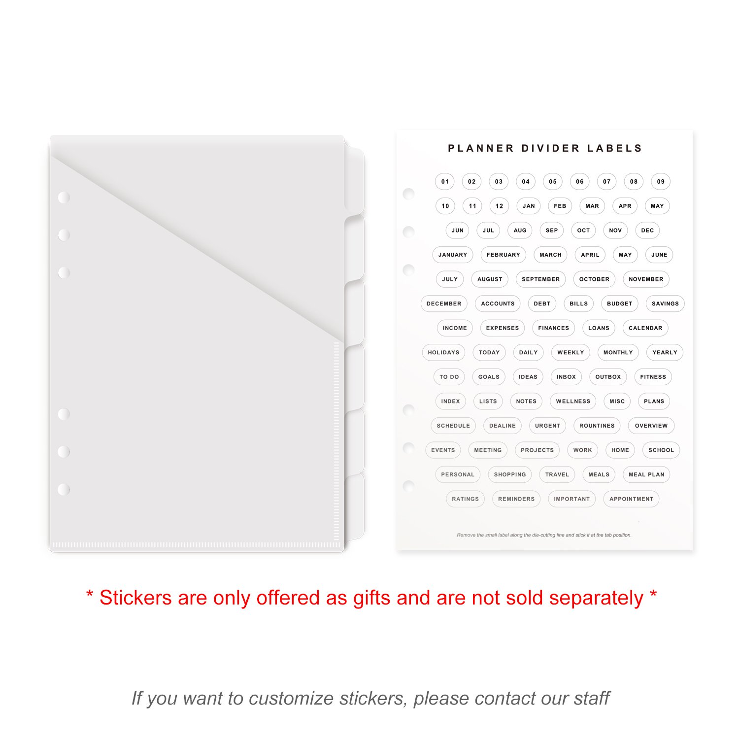 A5 clear PP tab divider with pocket design , plastic refill index pages custom , 6sheets planner divider with clear tab