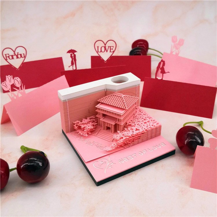Creative Gift Convenience Sticker Desktop Decoration Hand Tear Paper Carving Memo Paper Calendar 3D Memo