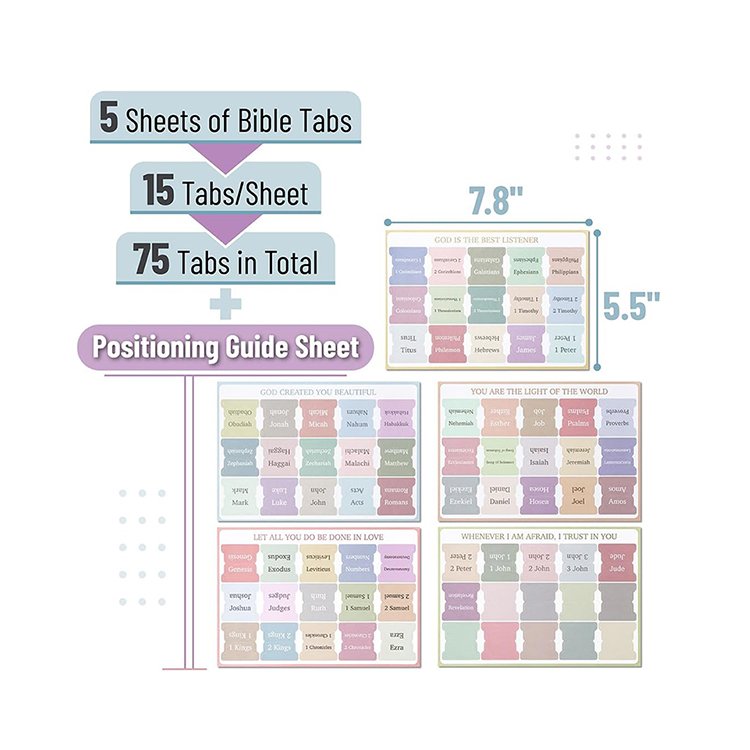 Supplier OEM colorful waterproof Durable Laminated Bible Tabs Bible Study Accessories Morandi minimal patterns for reading