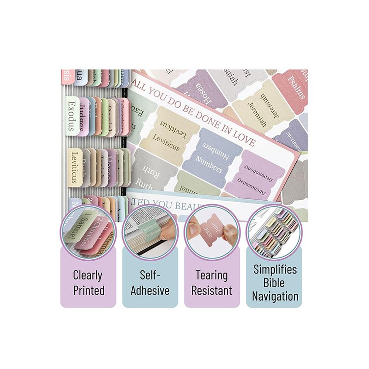 Supplier OEM colorful waterproof Durable Laminated Bible Tabs Bible Study Accessories Morandi minimal patterns for reading