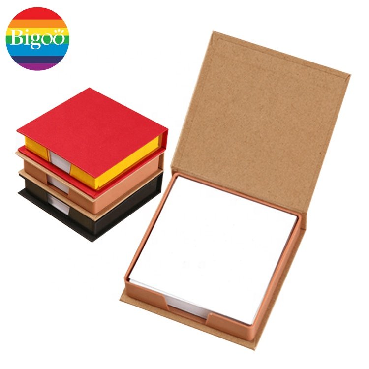 Custom paper cube memo pad set blank sticky notepad set in paper or PU holder gift box set for office or promotion