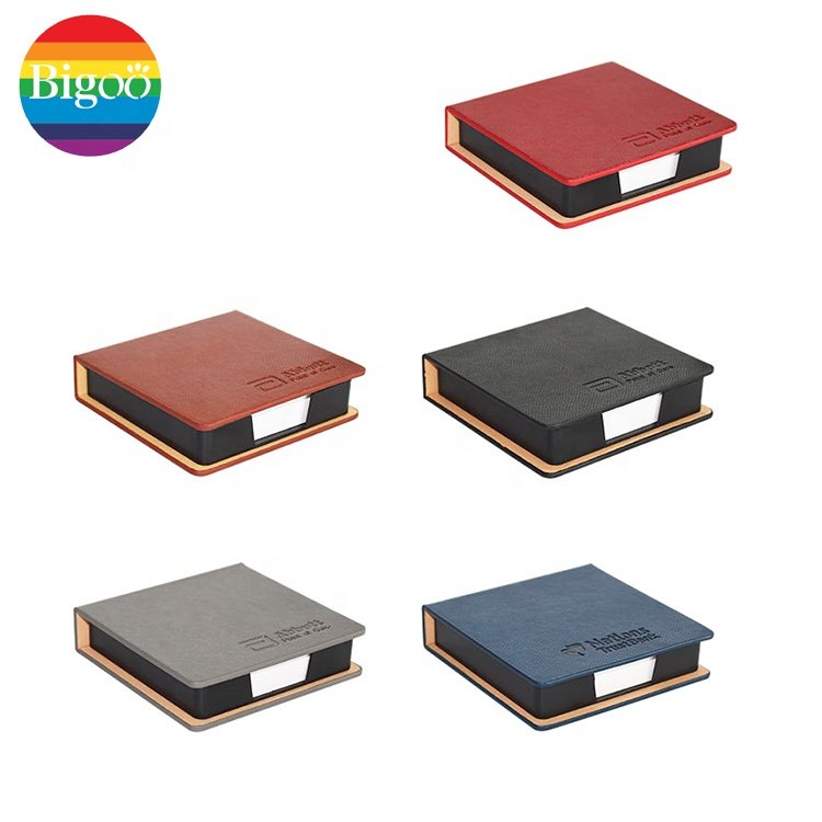 Custom paper cube memo pad set blank sticky notepad set in paper or PU holder gift box set for office or promotion