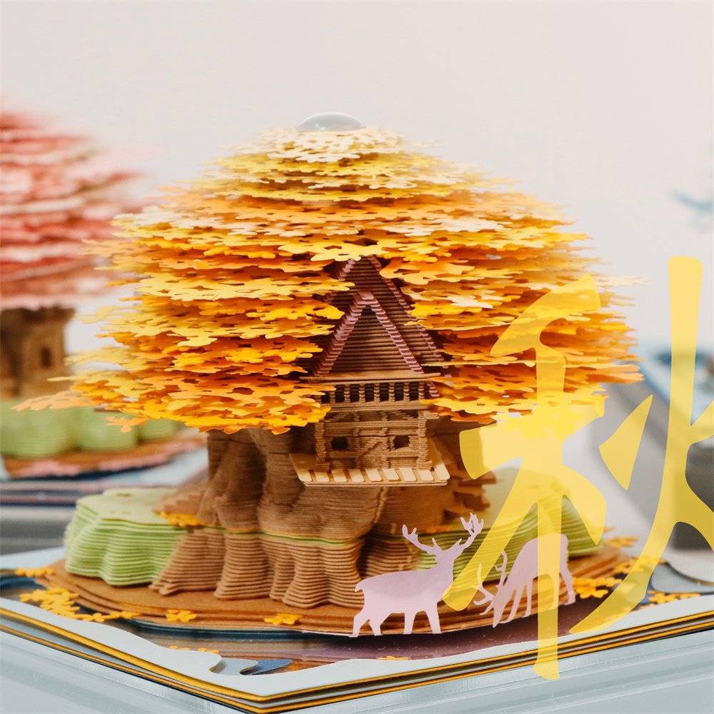 Exquisitely Crafted 3D Memo Pads Specialty Paper Notes Pink Green Color Tree House Paper Engraved Sticky Notes