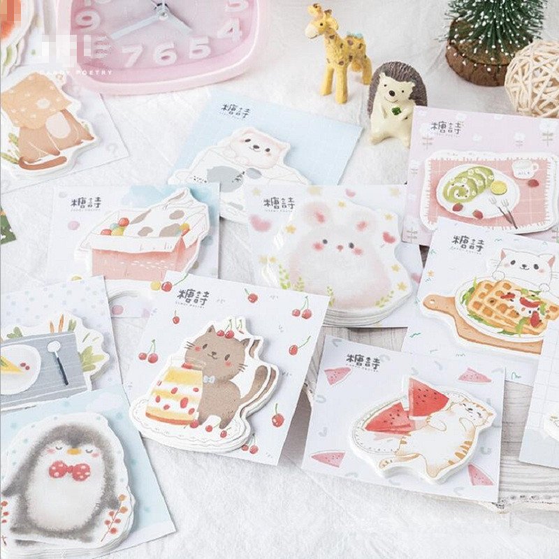 30pcs/pack Kawaii Animal Series Fold Notes Fox Cat Mini Sticky Note Tabs Notebook Label Sticker Children School Office Supplies