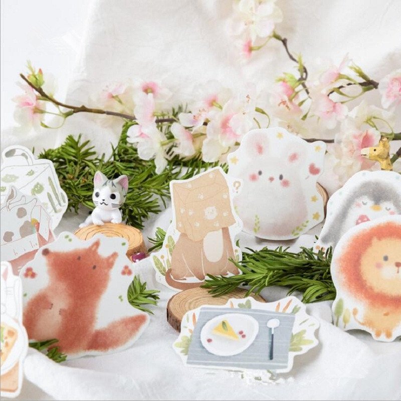30pcs/pack Kawaii Animal Series Fold Notes Fox Cat Mini Sticky Note Tabs Notebook Label Sticker Children School Office Supplies