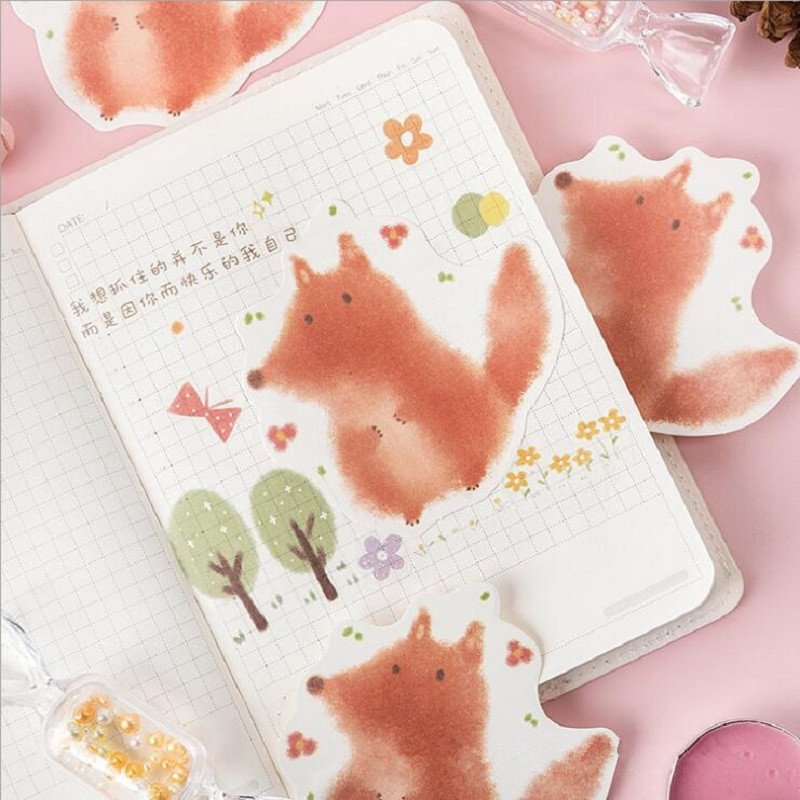 30pcs/pack Kawaii Animal Series Fold Notes Fox Cat Mini Sticky Note Tabs Notebook Label Sticker Children School Office Supplies