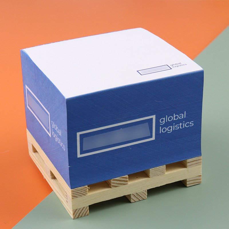 Custom Logo Paper 4 Side Printing Memo Cube Sticky Notes Memo Pad Cube Sticky Note With Wooden Pallet Sticky Notes Cube