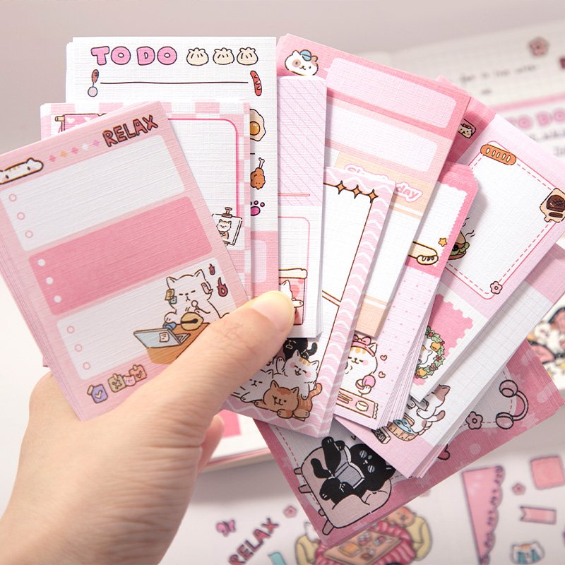 SIMNO Cute Kitty Puppy Theme Aesthetic Supplies Washi Tape Memo Pad Stickers Se for DIY Crafts Gift Wrapping