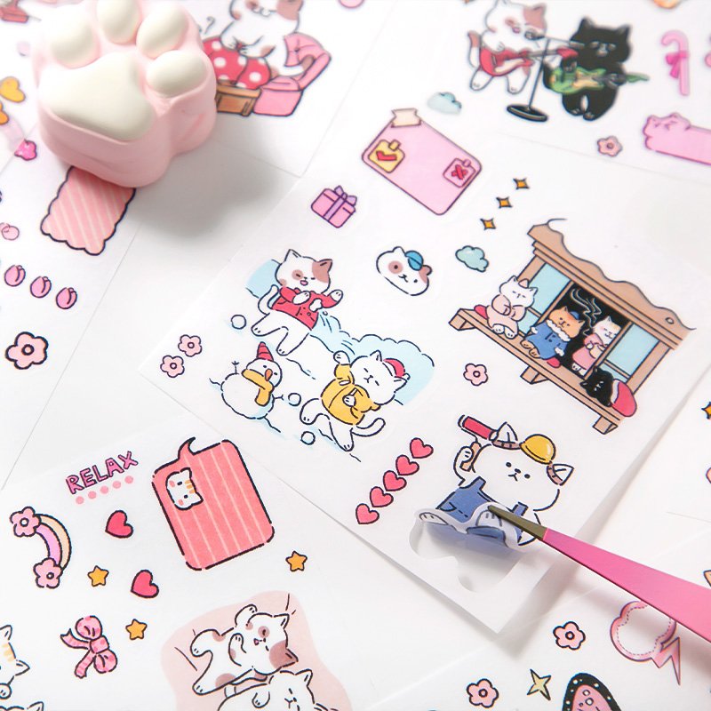 SIMNO Cute Kitty Puppy Theme Aesthetic Supplies Washi Tape Memo Pad Stickers Se for DIY Crafts Gift Wrapping
