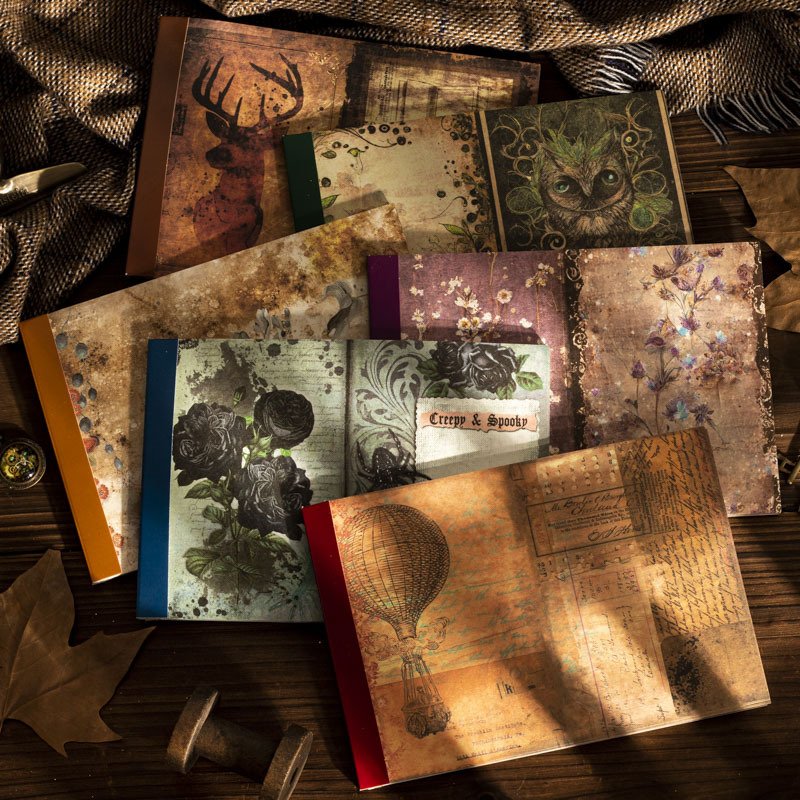 40pieces/pack Material Paper Mysterious Manual Series Large Size Retro Dark Wind Journal Decoration 6 Models