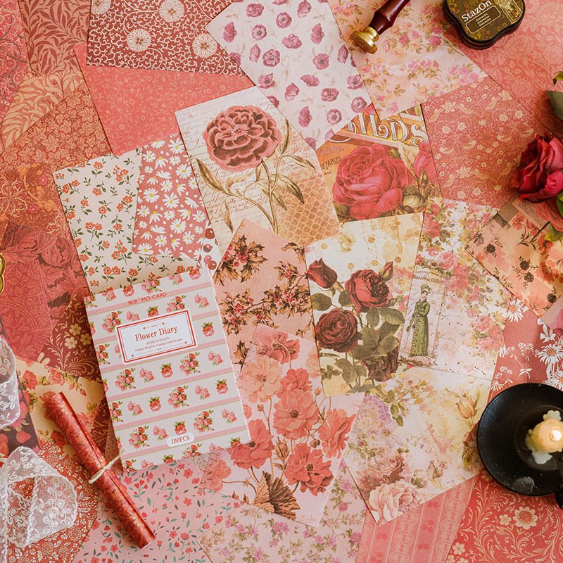 100sheets/pack Retro Material Paper Plant Book Series Artistic Journal Decorative Source Material Base Stickers Background