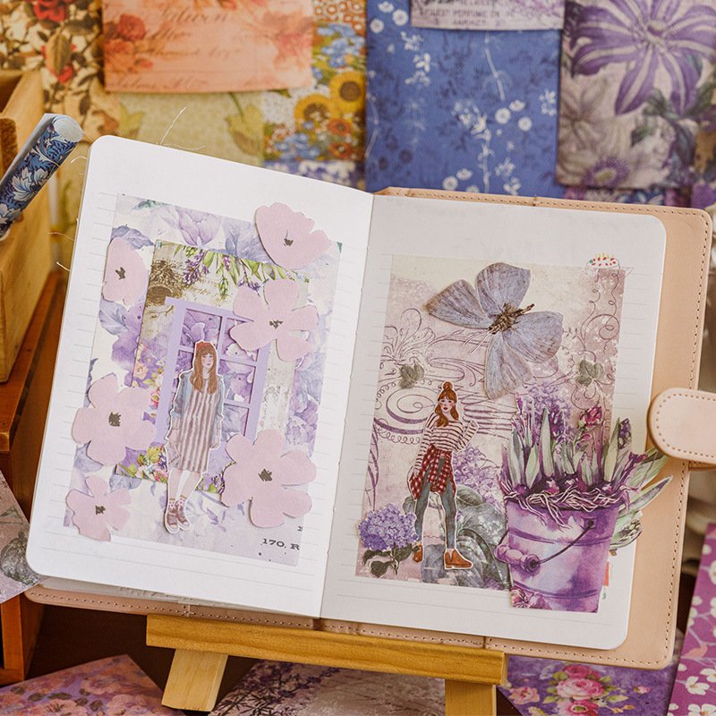 100sheets/pack Retro Material Paper Plant Book Series Artistic Journal Decorative Source Material Base Stickers Background