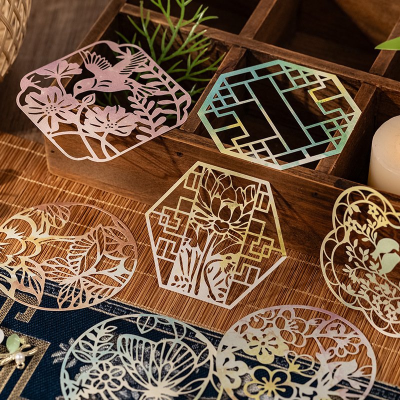 10pcs/pack Material paper Window city hometown series Ancient style hollow flower window handbook creative material