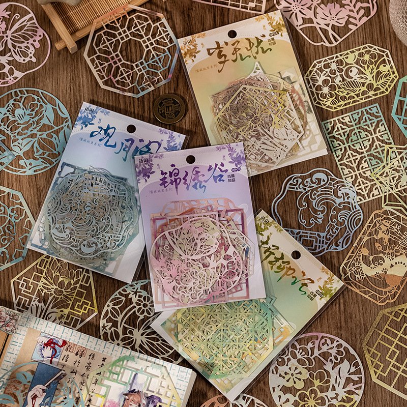 10pcs/pack Material paper Window city hometown series Ancient style hollow flower window handbook creative material