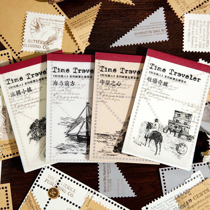 20pcs/pack message Notepad Time Traveler Series Punch Stamp Frame Vintage Journal Decorative Collage Material DIY