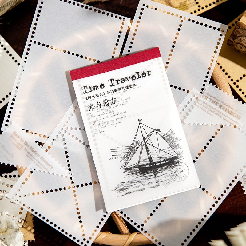 20pcs/pack message Notepad Time Traveler Series Punch Stamp Frame Vintage Journal Decorative Collage Material DIY