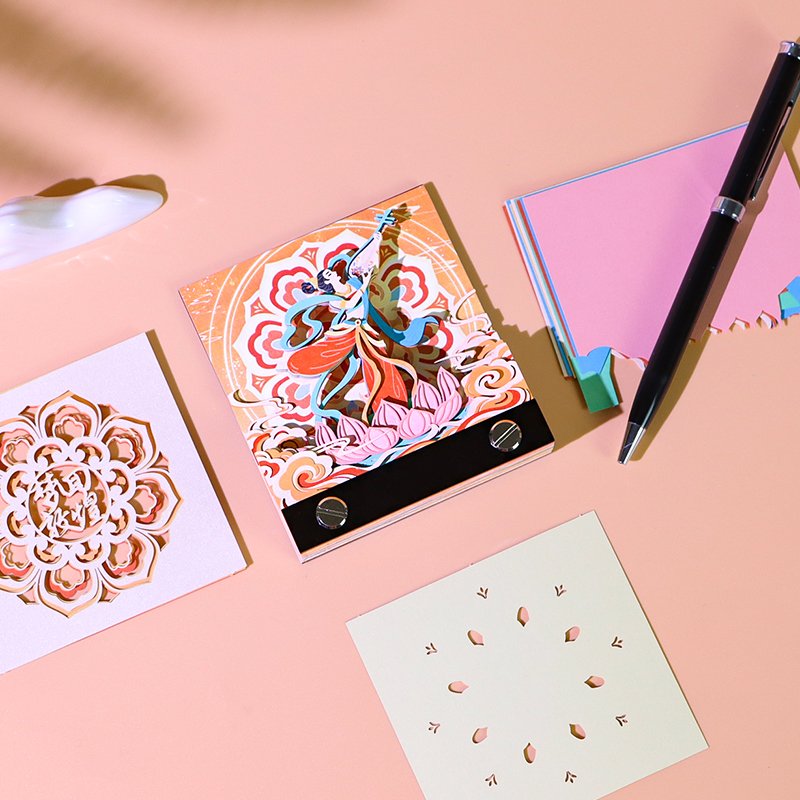 3D Classic Chinese Dunhuang Frescoes Paper Cut Memo Pad Architectural Model Ornaments Three-Dimensional Paper Creative Gifts