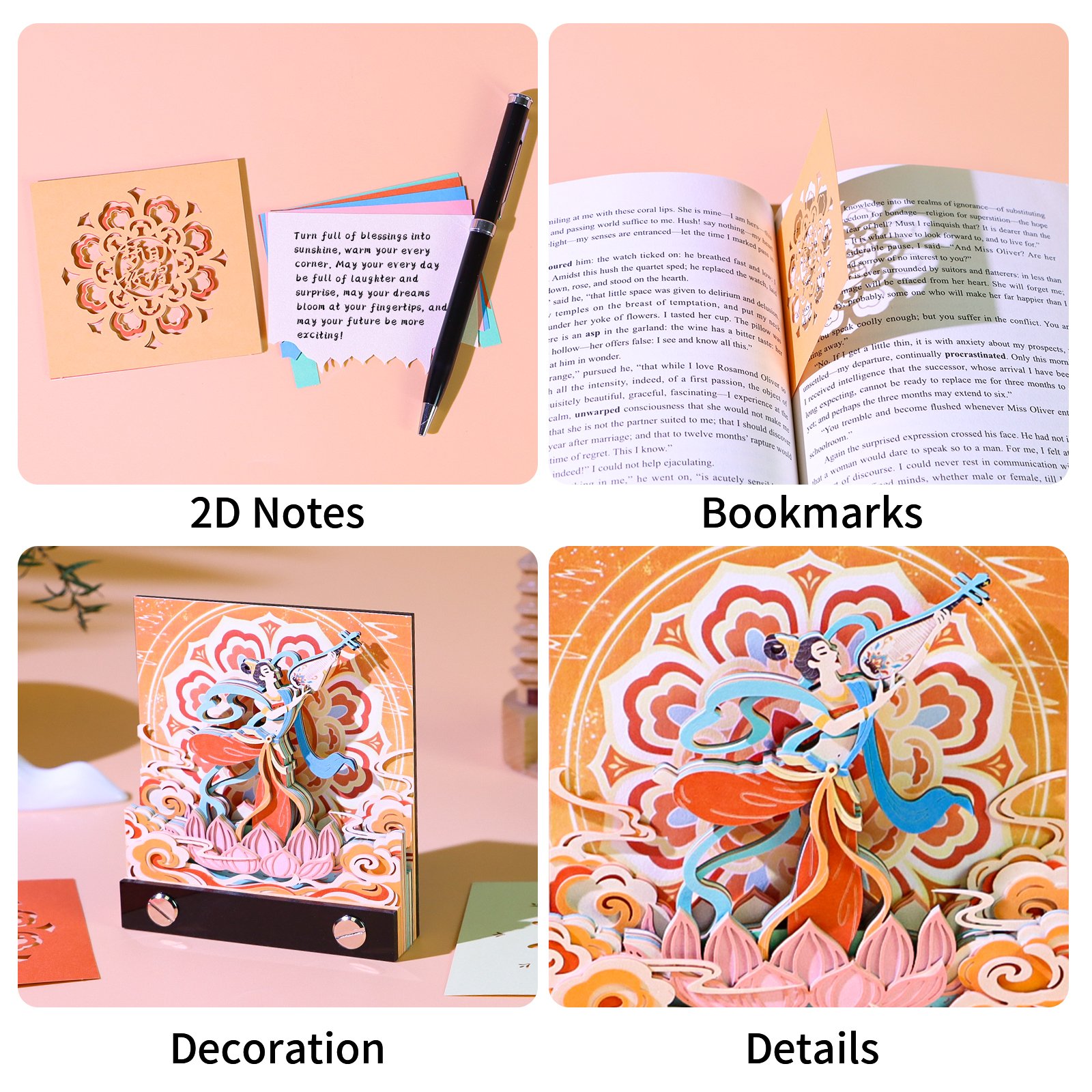 3D Classic Chinese Dunhuang Frescoes Paper Cut Memo Pad Architectural Model Ornaments Three-Dimensional Paper Creative Gifts