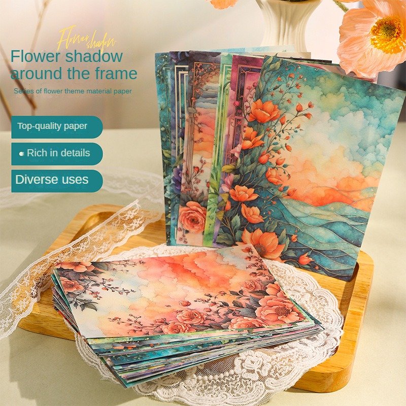 30 sheets/pack Flower theme material paper Flower shadow around the frame series 6 selections of vintage material