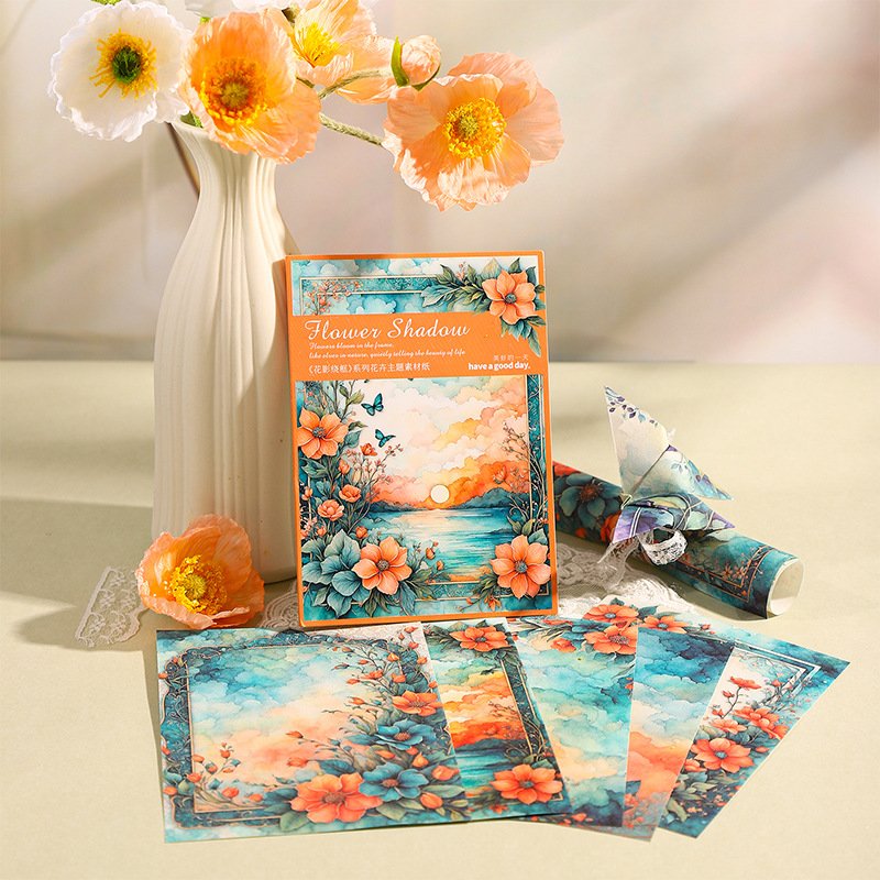 30 sheets/pack Flower theme material paper Flower shadow around the frame series 6 selections of vintage material