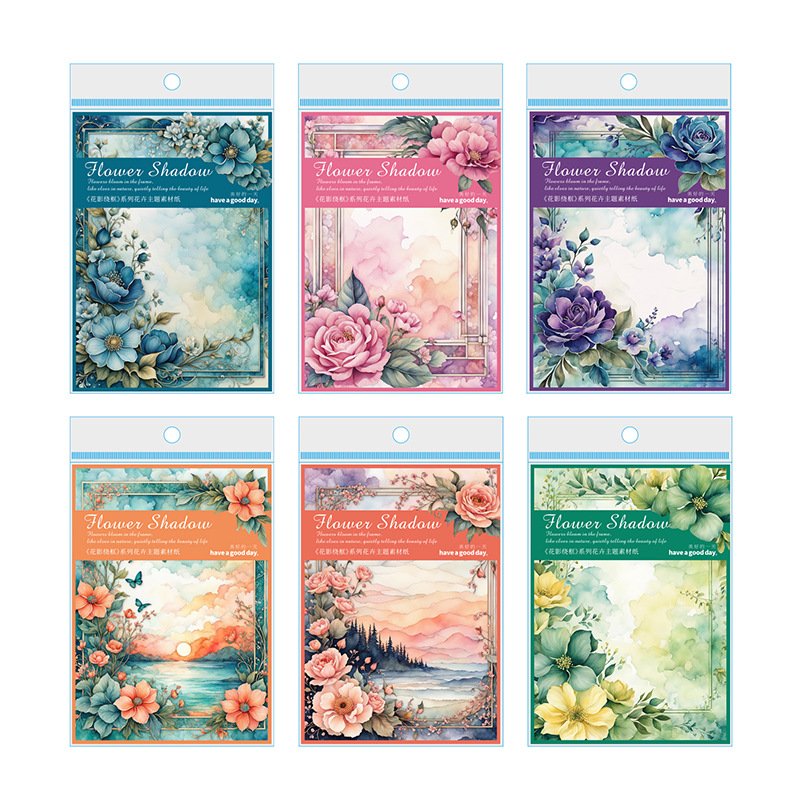 30 sheets/pack Flower theme material paper Flower shadow around the frame series 6 selections of vintage material