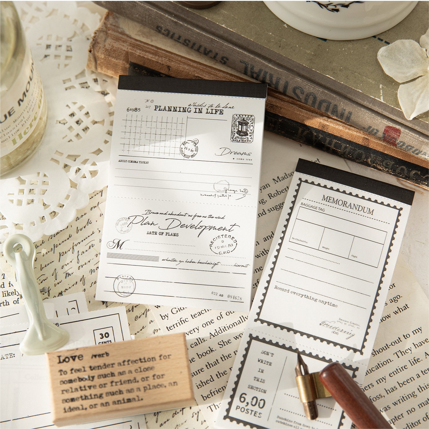 Memo Pad Ashes Simple Vintage Series Burnt Decoration Junk Journal Memo for Diary Aesthetic DIY Albums Mr. Paper 50 Pages /Set