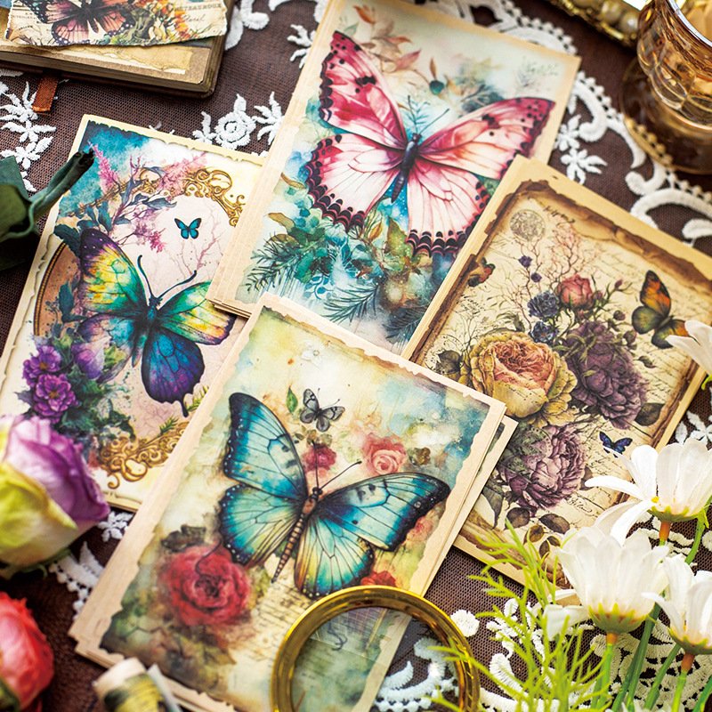 30 sheets/pack Material Paper Butterfly Effect Series Retro Butterfly Handbook DIY Material Decoration Base 4 styles