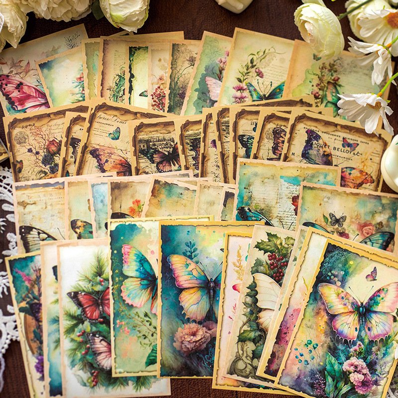 30 sheets/pack Material Paper Butterfly Effect Series Retro Butterfly Handbook DIY Material Decoration Base 4 styles