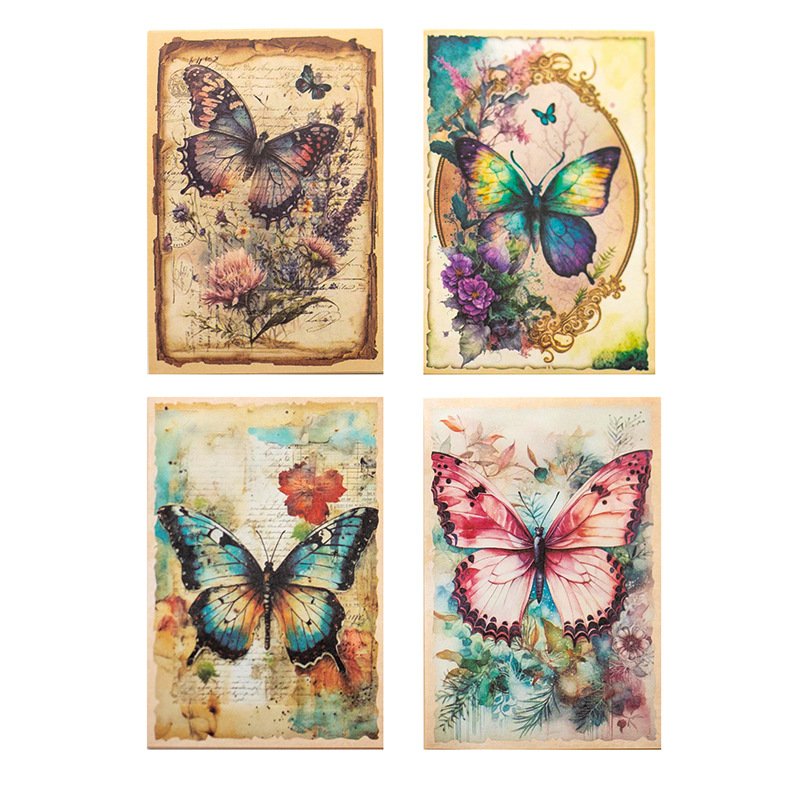 30 sheets/pack Material Paper Butterfly Effect Series Retro Butterfly Handbook DIY Material Decoration Base 4 styles