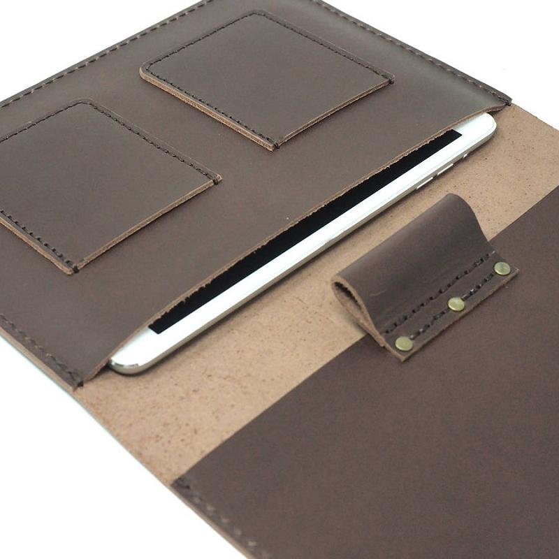 Real cow leather custom memo pad with pen holder supplier leather portfolio folder laptop bag tablet sleeve notepad cover case