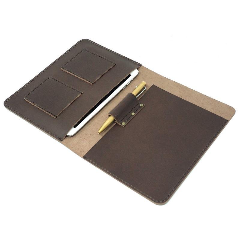 Real cow leather custom memo pad with pen holder supplier leather portfolio folder laptop bag tablet sleeve notepad cover case