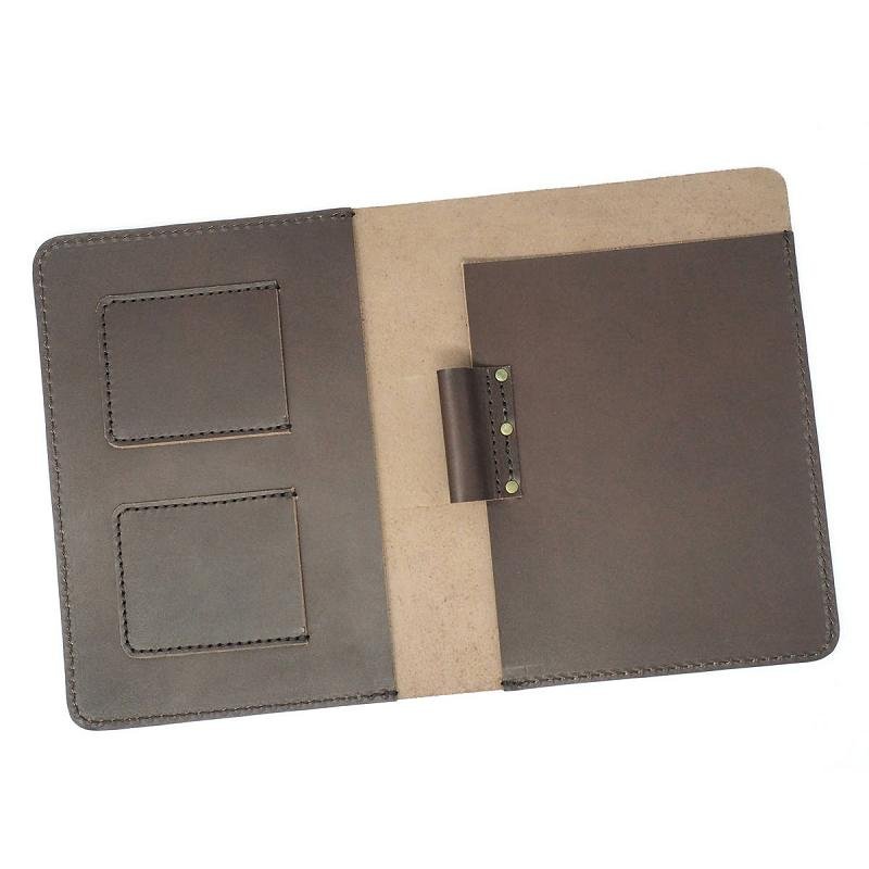 Real cow leather custom memo pad with pen holder supplier leather portfolio folder laptop bag tablet sleeve notepad cover case
