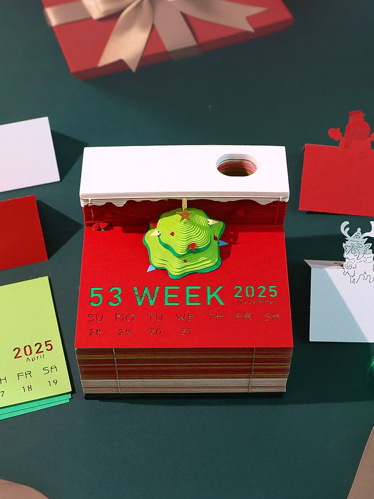 Calendar in 2025 Punch in desk Calendar creative 3D paper sculpture desktop decoration of the Christmas office