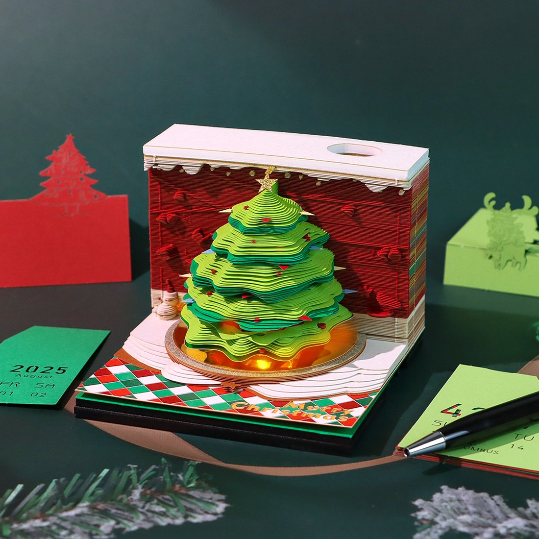 Calendar in 2025 Punch in desk Calendar creative 3D paper sculpture desktop decoration of the Christmas office
