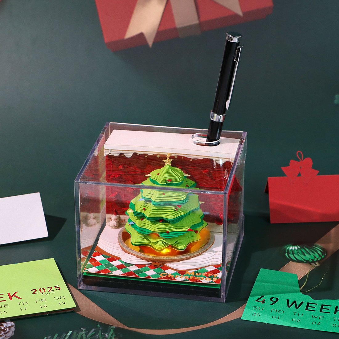 Calendar in 2025 Punch in desk Calendar creative 3D paper sculpture desktop decoration of the Christmas office