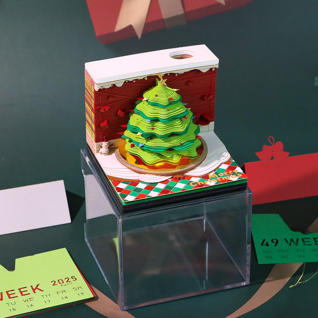 Calendar in 2025 Punch in desk Calendar creative 3D paper sculpture desktop decoration of the Christmas office